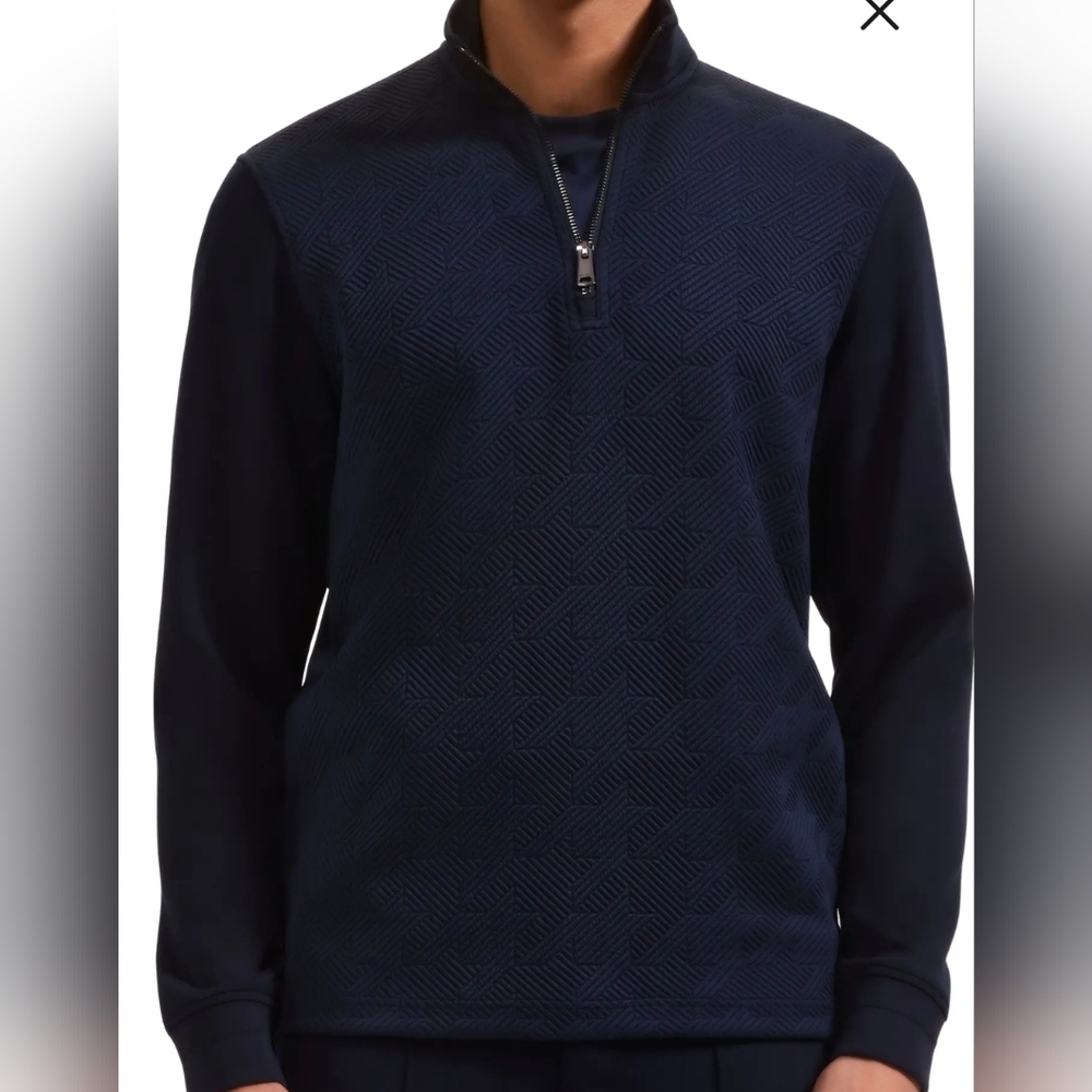 Bugatchi Soft Touch Geometric Performance Quarter Zip HF2420K44 Navy Medium EUC